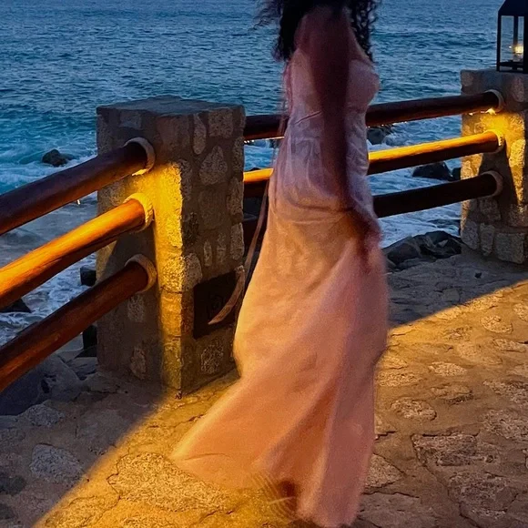 House of CB Seren Blush Sheer Lace-Up Back Gown - Picture 2 of 5